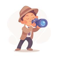 Inspecting Detective Boy Character with Camera Investigating Case Illustration vector