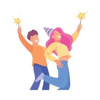 Holiday with Man and Woman Character with Firecracker Cheering Illustration vector