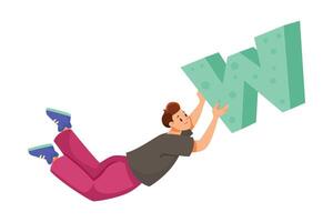 Man Character Float in the Air with Letter as Dream Team Worker Illustration vector