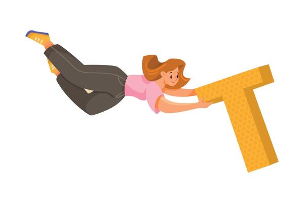 Woman Character Float in the Air with Letter as Dream Team Worker Illustration