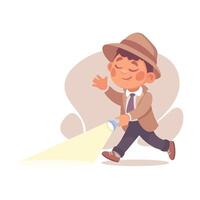 Inspecting Detective Boy Character with Flashlight Investigating Case Illustration vector