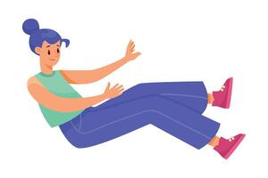 Happy Flying Woman Character in Floating Pose Illustration vector