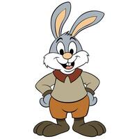 Smiling cartoon rabbit character standing casually with hands on hips vector