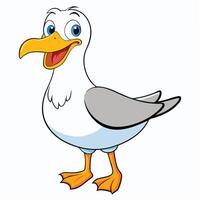 Happy cartoon seagull illustration with open beak and bright eyes design vector