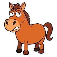 Cartoon style brown horse with an unhappy expression standing isolated vector