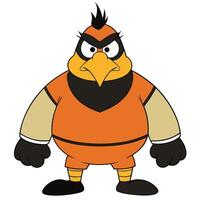 Cartoon style orange bird character with angry expression wearing uniform vector