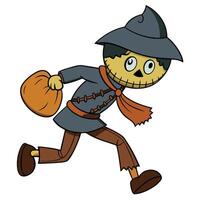 Cartoon scarecrow running with a bag in cartoon style illustration on white background vector