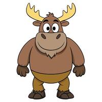 Cute cartoon moose character illustration with large antlers and smiling face vector