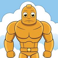 Cartoon robot illustration with clouds background comic book style character design vector