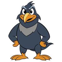 Cartoon raven illustration character with a proud pose and funny expression vector