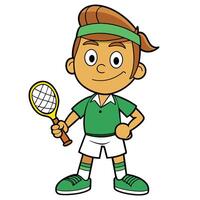 Cartoon tennis player with racket ready for a game in green and white vector