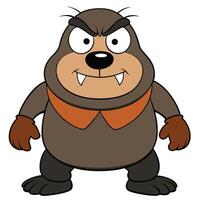 Cartoon brown bear character with fangs and angry expression standing upright vector