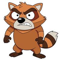 Angry cartoon raccoon with menacing expression standing isolated on white background vector