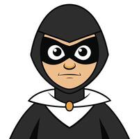 Cartoon burglar character wearing black mask and hood with determined expression vector
