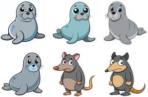 Cartoon set of grumpy animals snake turtle leopard characters vector