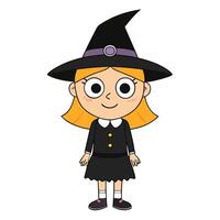 Cute little girl dressed as a witch in a cartoon style for halloween vector