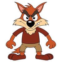 Angry cartoon fox character illustration with tattered clothing and intense expression vector