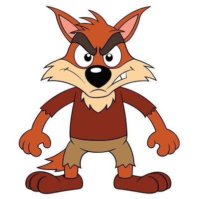 Angry cartoon fox character illustration with tattered clothing and intense expression