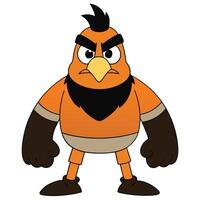 Cartoon angry bird character standing tall with orange feathers and scowling expression vector