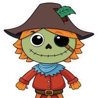 Cartoon style scarecrow character with patch eye for fall themed designs vector