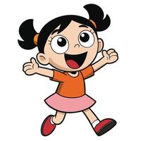 Cartoon girl character with pigtails cheerful and smiling with arms outstretched vector