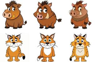 Cartoon animals set featuring angry moose and fox characters vector
