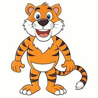 Smiling cartoon tiger character standing upright with a friendly expression vector