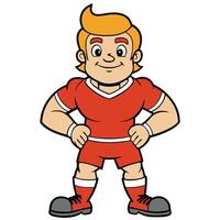 Cartoon athlete mascot character confidently standing in red uniform illustration vector