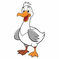 Cheerful seagull cartoon character standing with open beak and big eyes vector