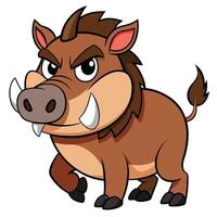 Cartoon wild boar illustration angry warthog character facing front vector