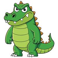 Angry green crocodile cartoon illustration standing upright with a furious expression vector
