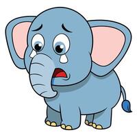 Cartoon illustration of a sad blue elephant crying with tears down its face vector