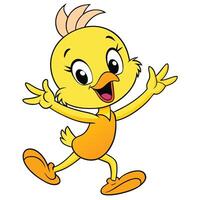 Happy cartoon chick running with open arms illustration joyful design vector