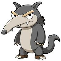 Grumpy cartoon anteater character illustration standing guard frowning expression vector