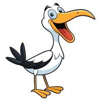 Happy cartoon pelican character standing isolated on white background illustration vector