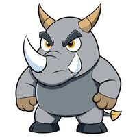 Cartoon rhino character crying with an angry expression standing on white background vector