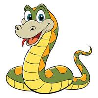 Cute cartoon snake illustration smiling reptile character on white background vector