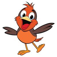 Cheerful cartoon robin spreading wings with joyful expression on a white background vector