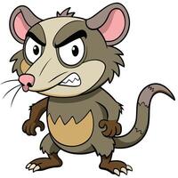Cartoon opossum mascot with angry expression for illustration and design vector