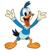 Cheerful cartoon duck illustration with open arms expression for kids design vector