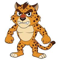 Cartoon style angry leopard character standing isolated on white background illustration vector