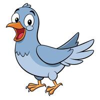 Cheerful blue bird cartoon character standing and smiling with open beak illustration vector