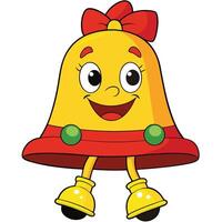 Cute cartoon bell character with happy face and bow illustration vector