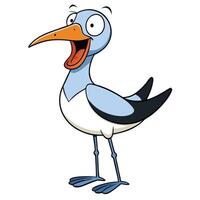 Happy cartoon seagull illustration with funny expression and open beak vector