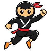 Cute cartoon ninja character leaping with confidence and determination illustration vector