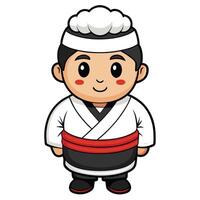 Cartoon sushi chef illustration character design in uniform isolated on white background vector