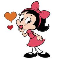 Cartoon girl blowing a kiss sending love with hearts illustration vector