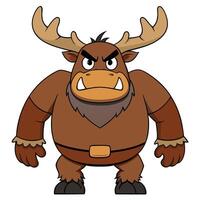 Cartoon moose character with angry expression and sharp tusks illustration vector