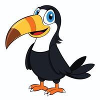 Cartoon toucan standing upright with a friendly expression and detailed colorful beak vector