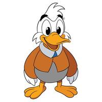 Cartoon duck character in jacket comic style illustration standing on white background vector